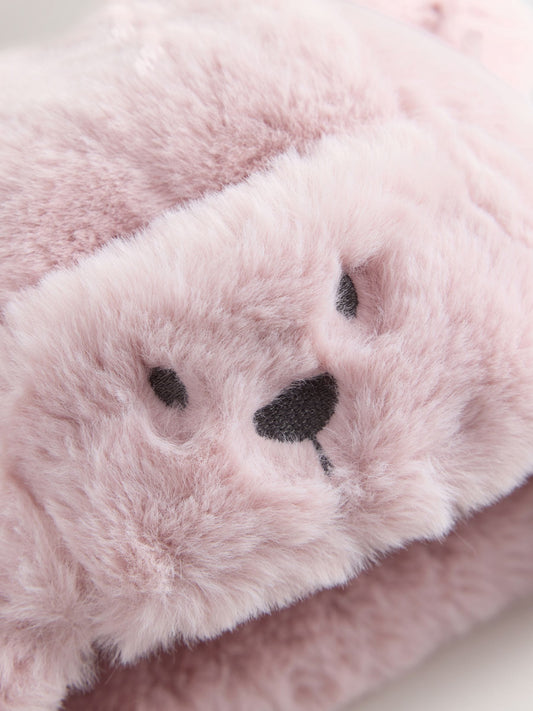 Pink Bear Embroidered Faux Fur Trapper Baby Hat - image 2