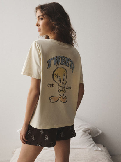 Ecru/Brown Looney Tunes Short Pyjamas Set - image 3