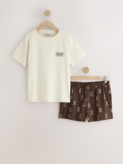 Ecru/Brown Looney Tunes Short Pyjamas Set - image 5
