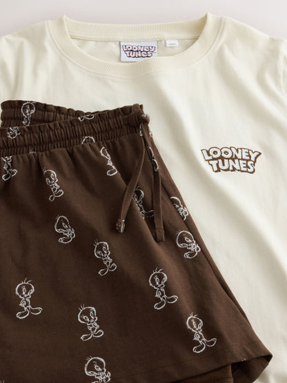 Ecru/Brown Looney Tunes Short Pyjamas Set - image 7