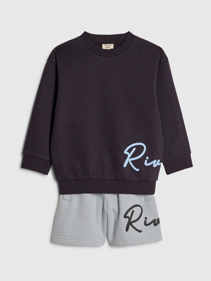 Dsiney Kidz - River Island Blue Colourblock Sweatshirt & Shorts Set image 3