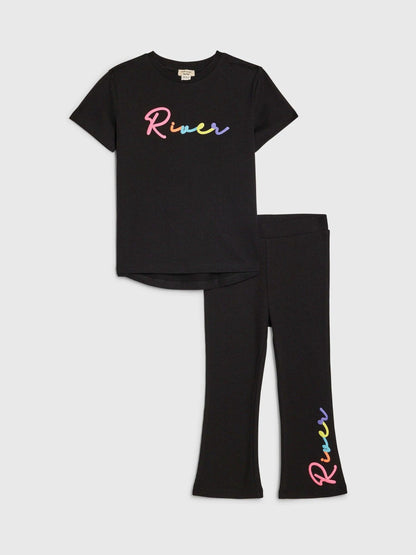 River Island Black River T-Shirt & Kickflare Set image 2