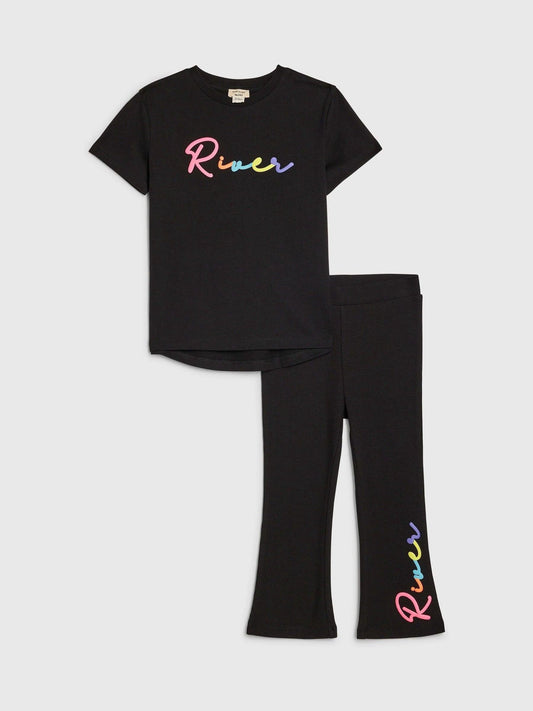 River Island Black River T-Shirt & Kickflare Set image 2