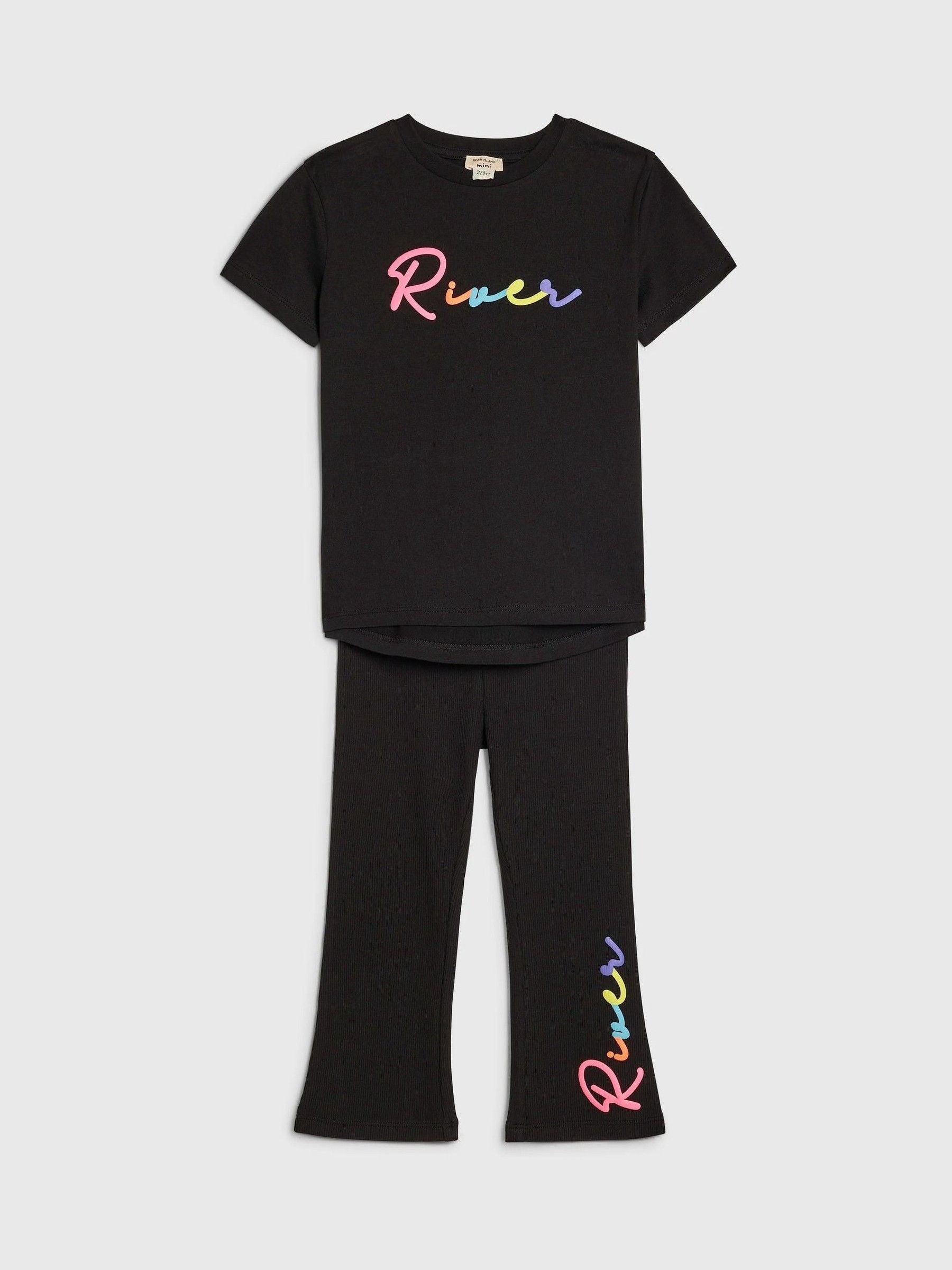 River Island Black River T-Shirt & Kickflare Set image 3