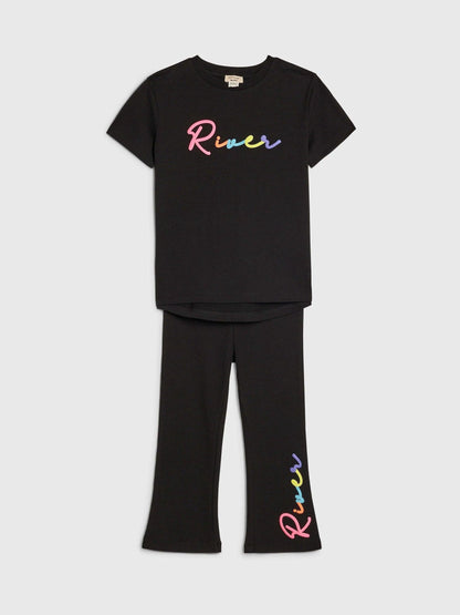 River Island Black River T-Shirt & Kickflare Set image 3