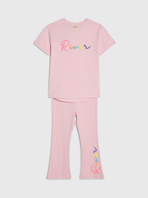 River Island Pink River T-Shirt & Kickflare Set image 1