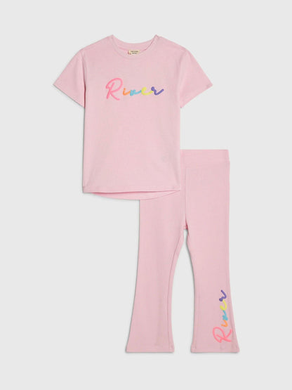 River Island Pink River T-Shirt & Kickflare Set image 2