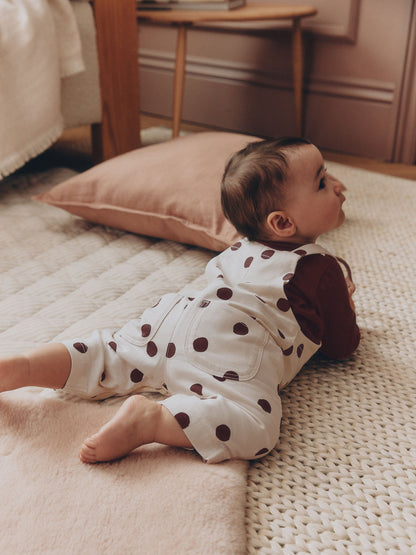 Brown/Cream Spot Baby Long Sleeve Bodysuit And Woven Dungaree 2 Piece Set (0mths-2yrs) image 2