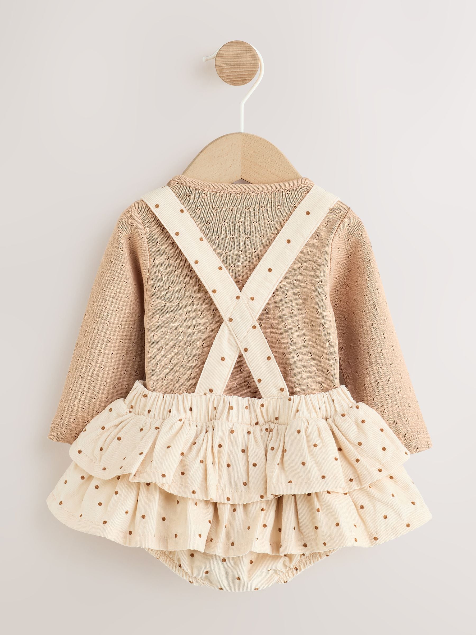 Ecru/Brown Spot Baby Long Sleeve Bodysuit, Bubble Skirt And Tights 3 Piece Set (0mths-2yrs) image 3