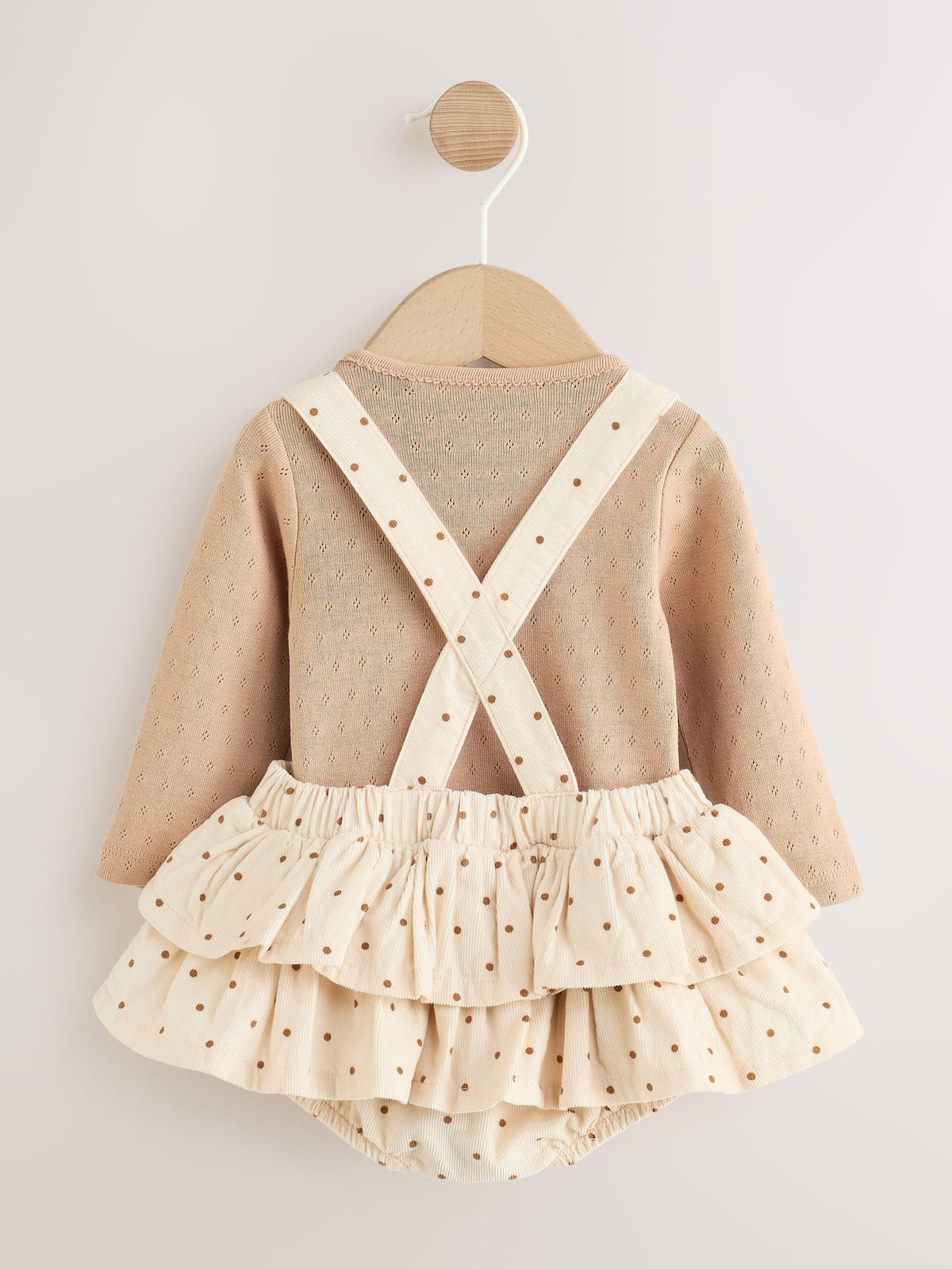 Ecru/Brown Spot Baby Long Sleeve Bodysuit, Bubble Skirt And Tights 3 Piece Set (0mths-2yrs) image 3