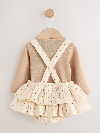 Ecru/Brown Spot Baby Long Sleeve Bodysuit, Bubble Skirt And Tights 3 Piece Set (0mths-2yrs) image 3
