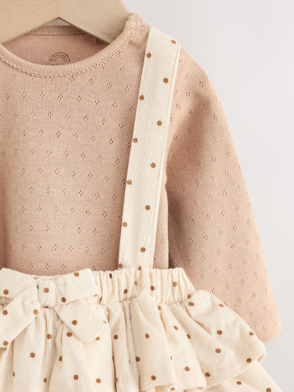 Ecru/Brown Spot Baby Long Sleeve Bodysuit, Bubble Skirt And Tights 3 Piece Set (0mths-2yrs) image 4