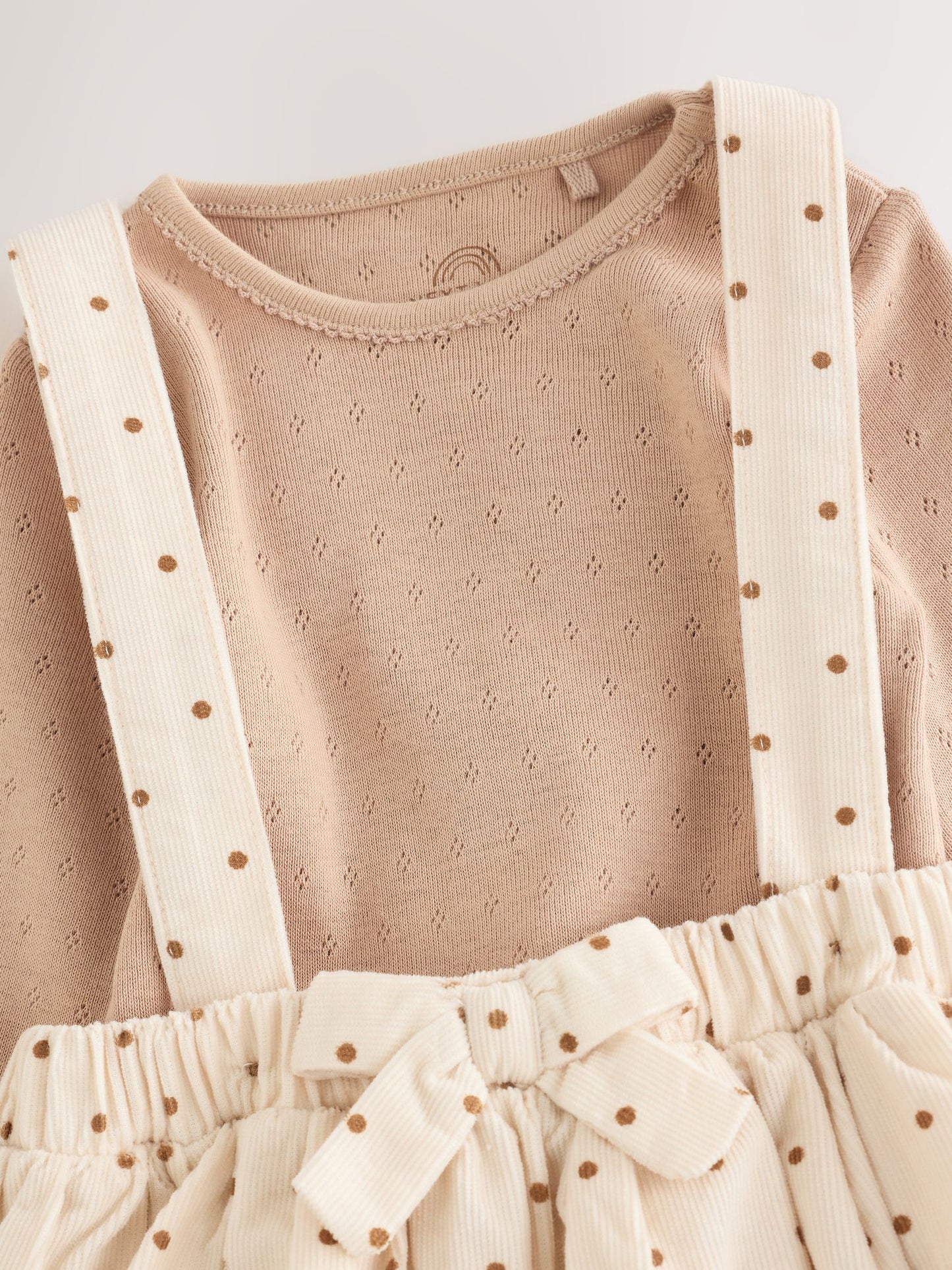 Ecru/Brown Spot Baby Long Sleeve Bodysuit, Bubble Skirt And Tights 3 Piece Set (0mths-2yrs) image 5