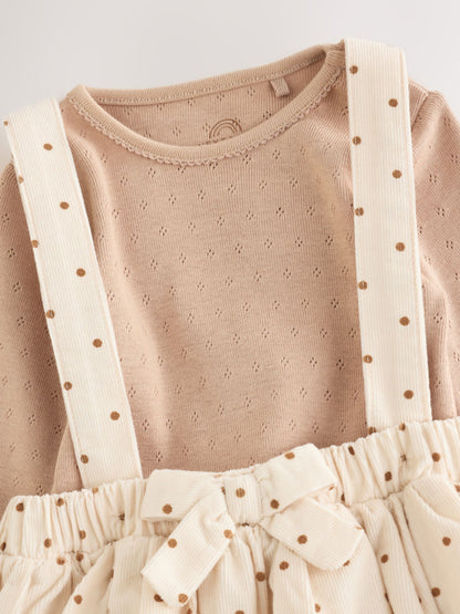 Ecru/Brown Spot Baby Long Sleeve Bodysuit, Bubble Skirt And Tights 3 Piece Set (0mths-2yrs) image 5