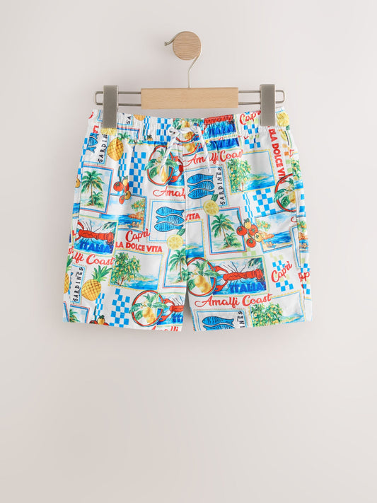 White Postcard Printed Swim Shorts (3-16yrs) image 1
