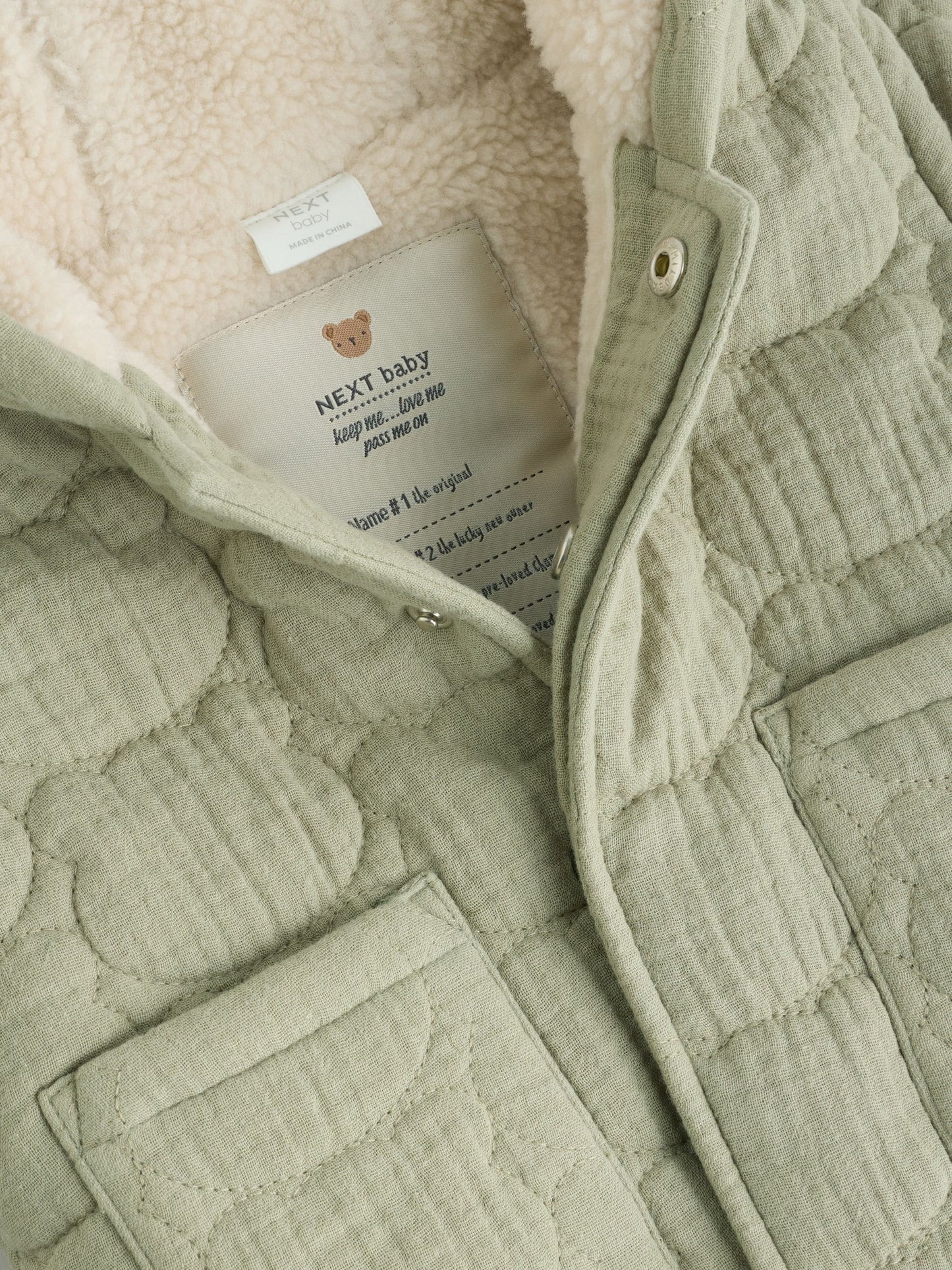 Dsiney Kidz - Sage Green Crinkle Bear Face Quilted Baby Jacket (0mths-2yrs) image 4