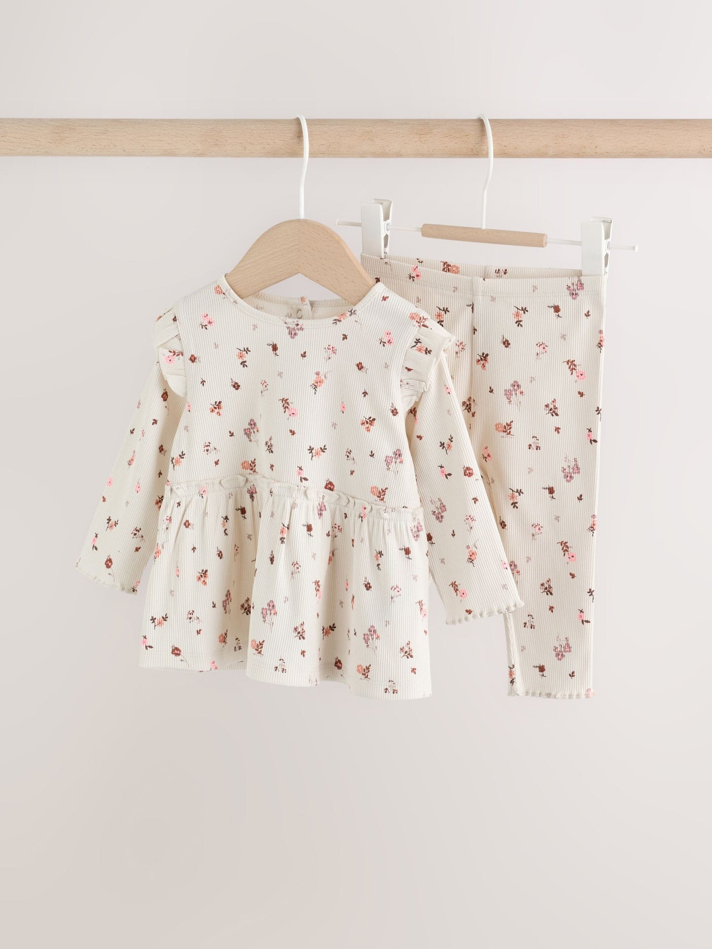 Ecru Floral Peplum Top and Leggings Baby Set (0mths-2yrs) image 1