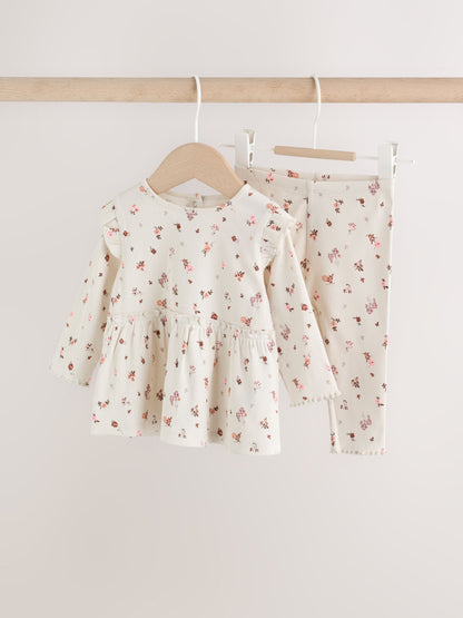 Ecru Floral Peplum Top and Leggings Baby Set (0mths-2yrs) image 1