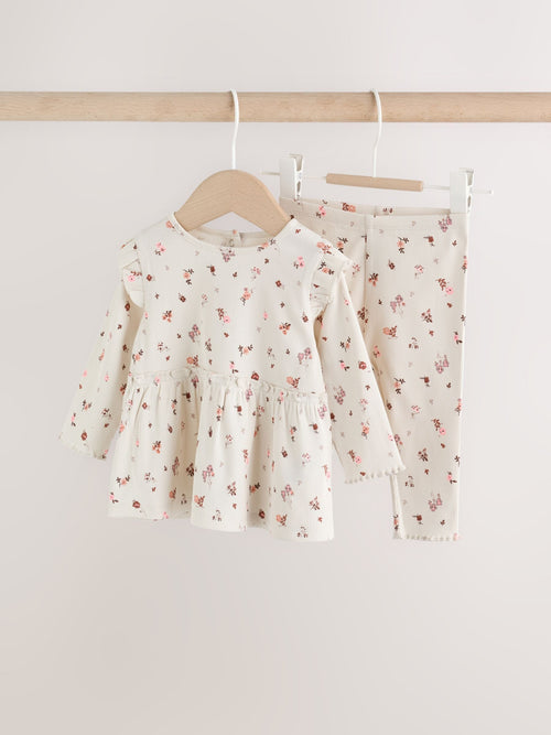Dsiney Kidz - Ecru Floral Peplum Top and Leggings Baby Set (0mths-2yrs) image 1