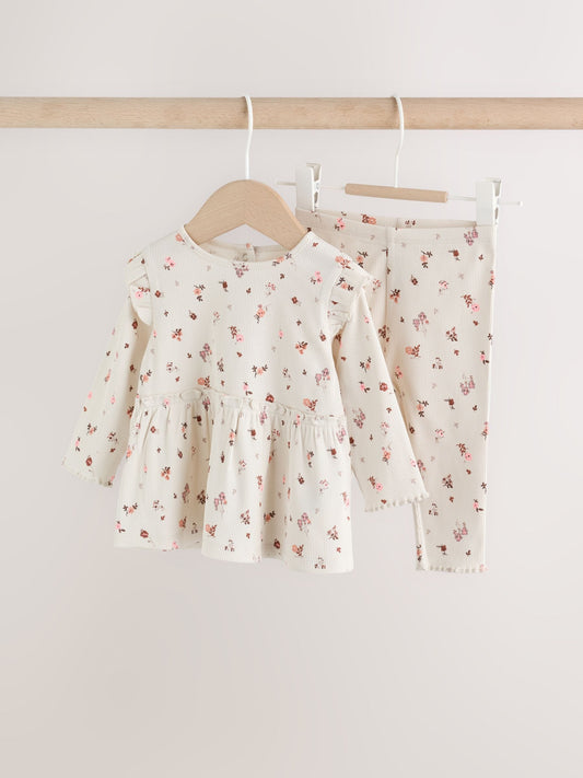 Dsiney Kidz - Ecru Floral Peplum Top and Leggings Baby Set (0mths-2yrs) image 1