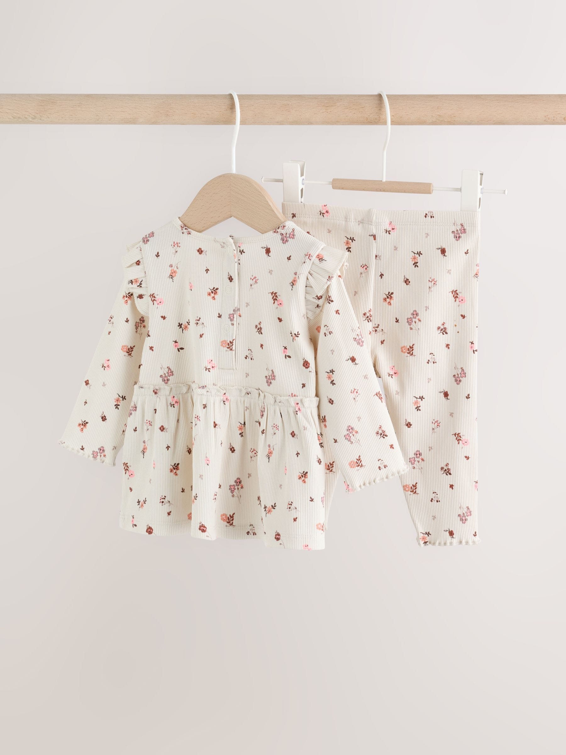 Ecru Floral Peplum Top and Leggings Baby Set (0mths-2yrs) image 2