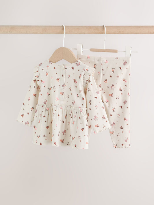 Dsiney Kidz - Ecru Floral Peplum Top and Leggings Baby Set (0mths-2yrs) image 2
