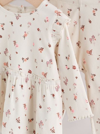 Ecru Floral Peplum Top and Leggings Baby Set (0mths-2yrs) image 7