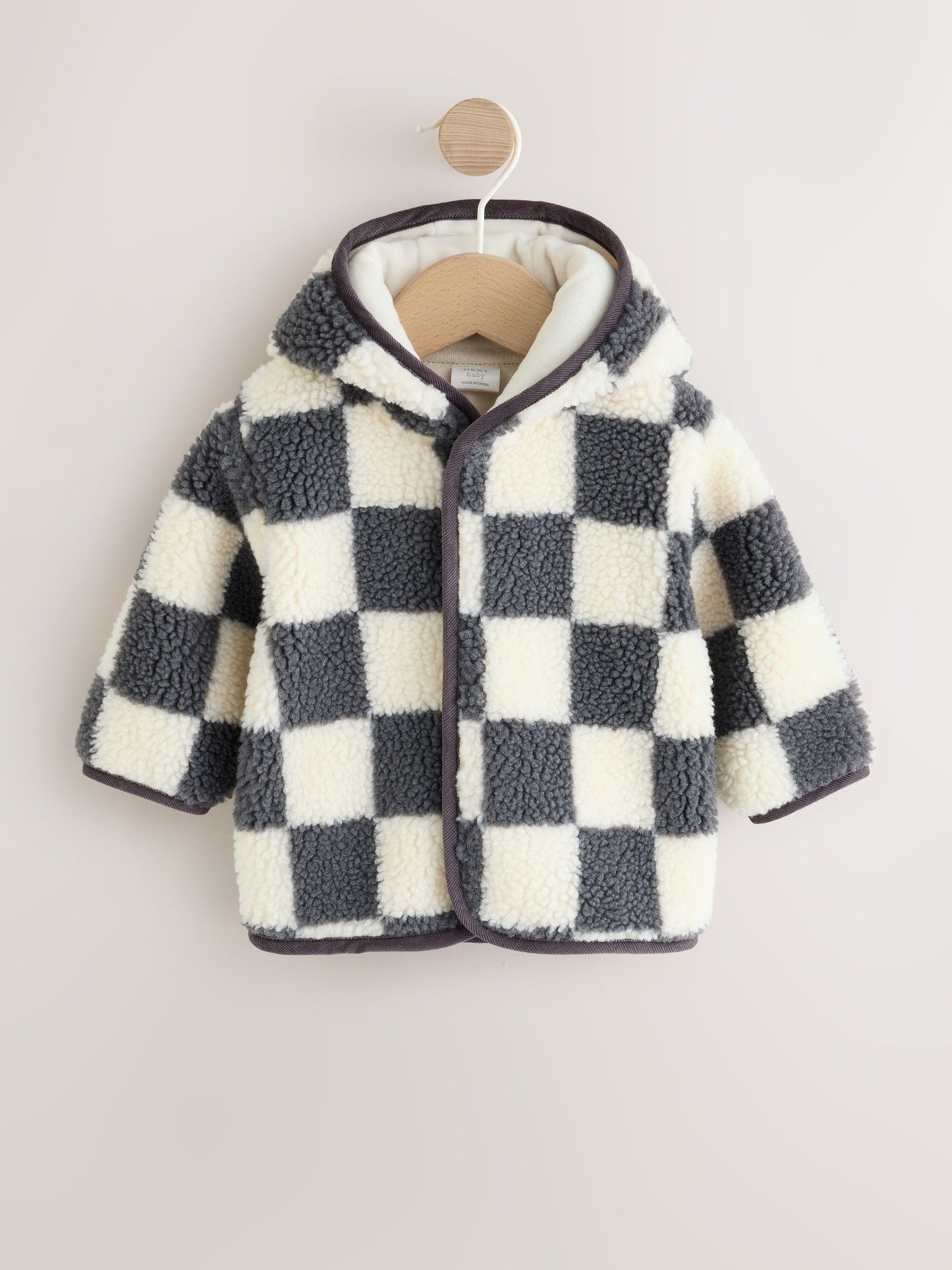 Dsiney Kidz - Grey Checkerboard Hooded Borg Baby Jacket (0mths-2yrs) image 1
