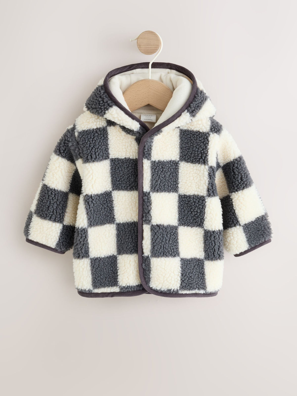 Dsiney Kidz - Grey Checkerboard Hooded Borg Baby Jacket (0mths-2yrs) image 1