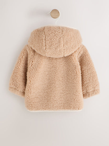 Caramel Borg Hooded Fleece Lined Baby Jacket - image 2