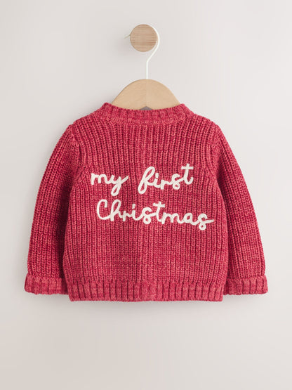 Dsiney Kidz - Red My First Christmas Knitted Baby Cardigan (0-18mths) image 1