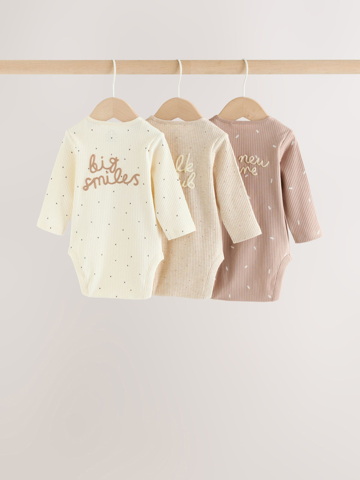 Dsiney Kidz - Neutral Milk Club Long Sleeve Baby Bodysuits 3 Pack image 5