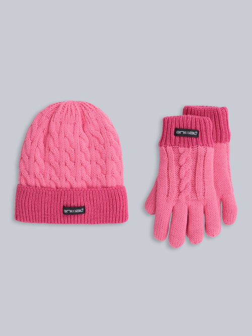 Animal Pink Kids Fur Lined Hat & Gloves Set image 1