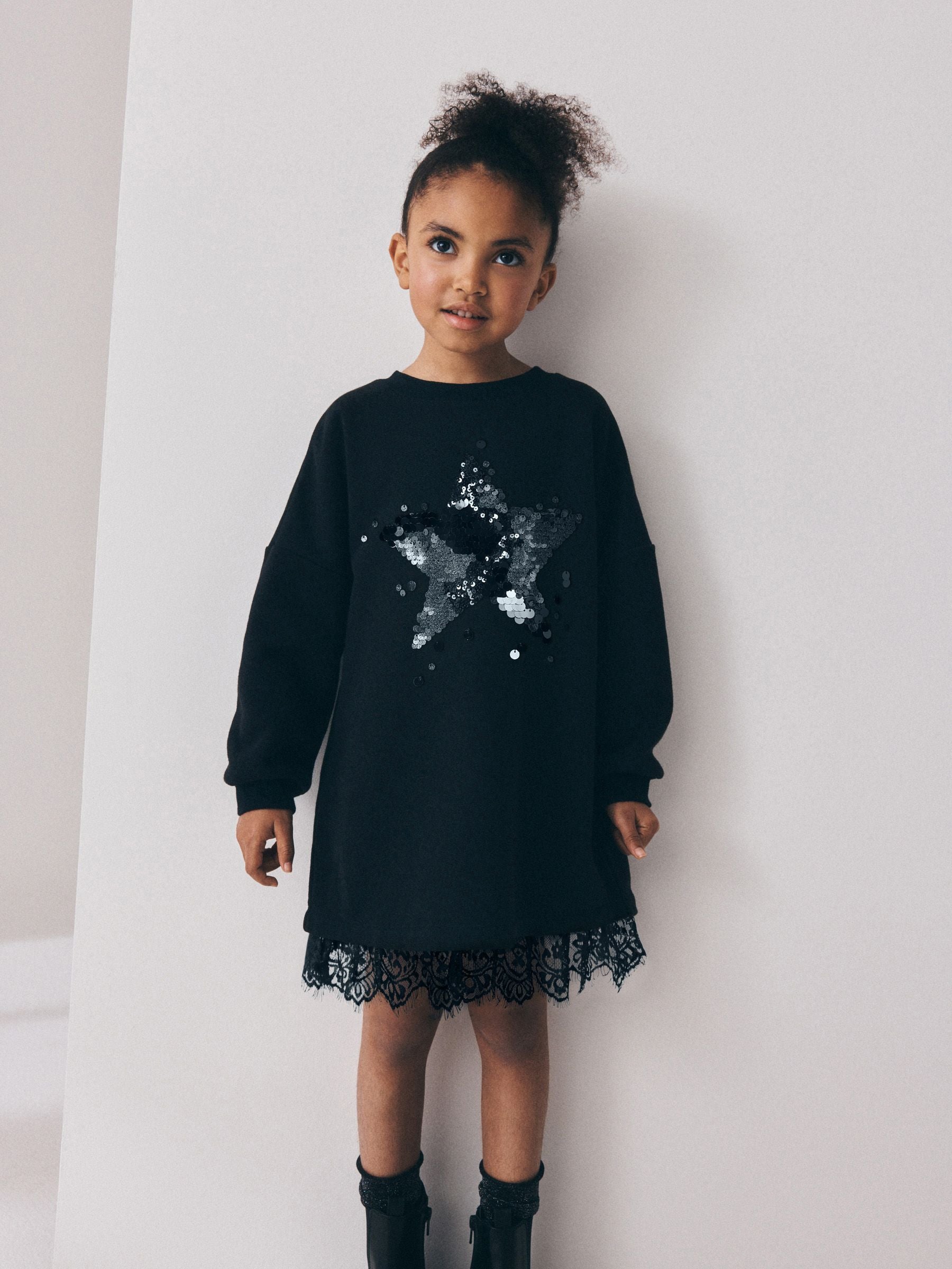 Dsiney Kidz - Black Lace Hem Sequin Jumper Dress (3-16yrs) image 1