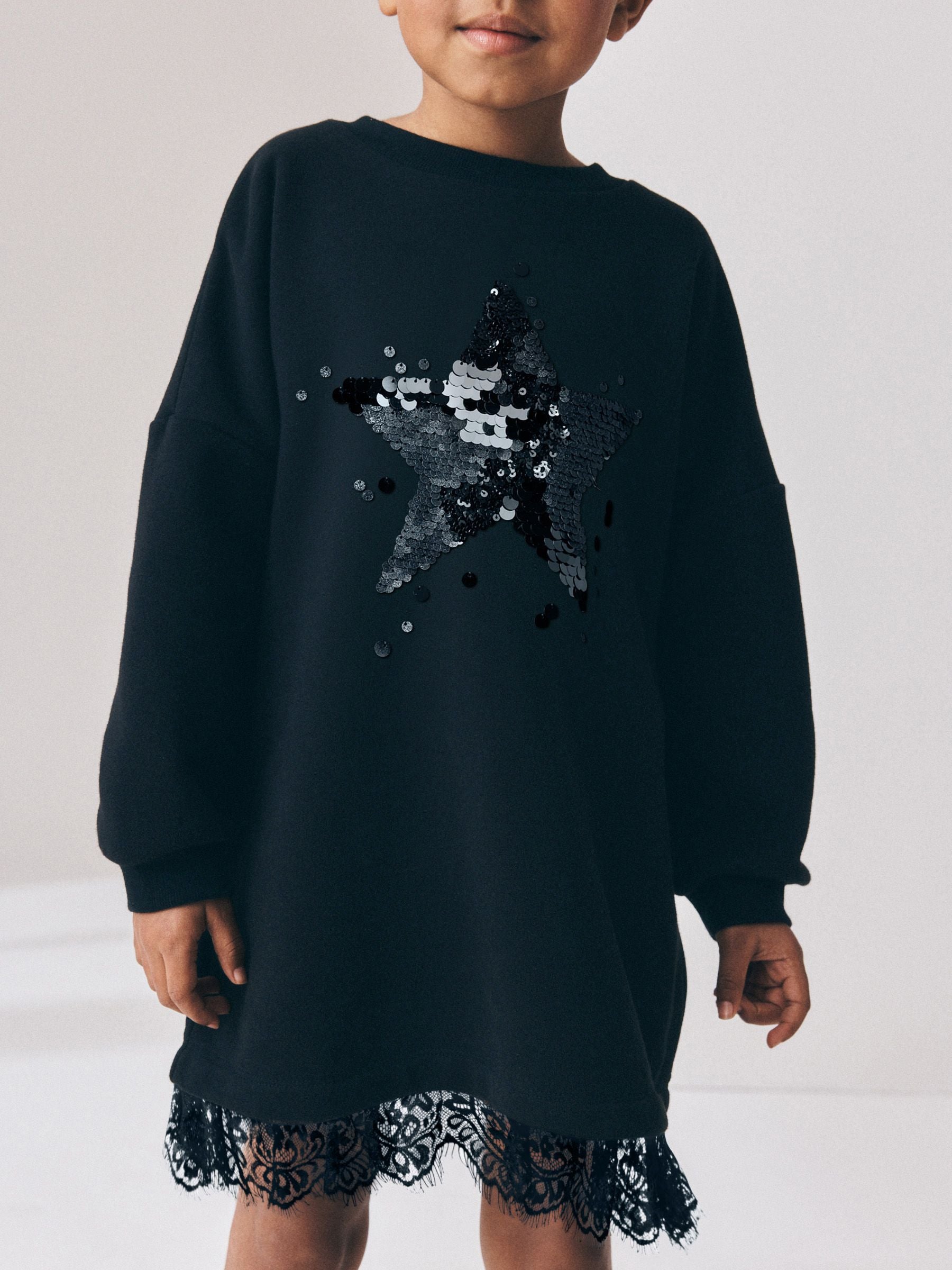 Dsiney Kidz - Black Lace Hem Sequin Jumper Dress (3-16yrs) image 2
