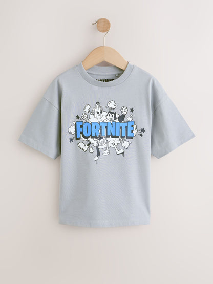 Dsiney Kidz - Grey Fortnite Print Short Sleeved T-Shirt (4-16yrs) image 1