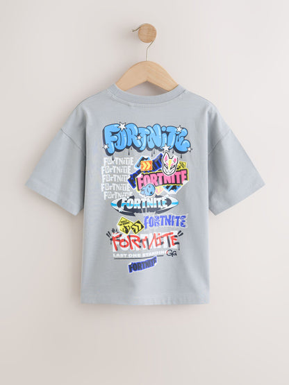 Dsiney Kidz - Grey Fortnite Print Short Sleeved T-Shirt (4-16yrs) image 2
