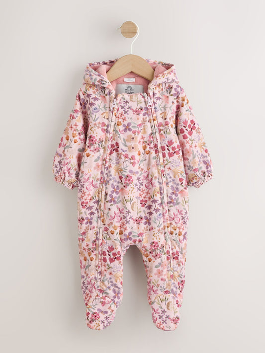 Pink Floral Double Zip Hooded Cord Baby All-In-One (0mths-2yrs) - image 1