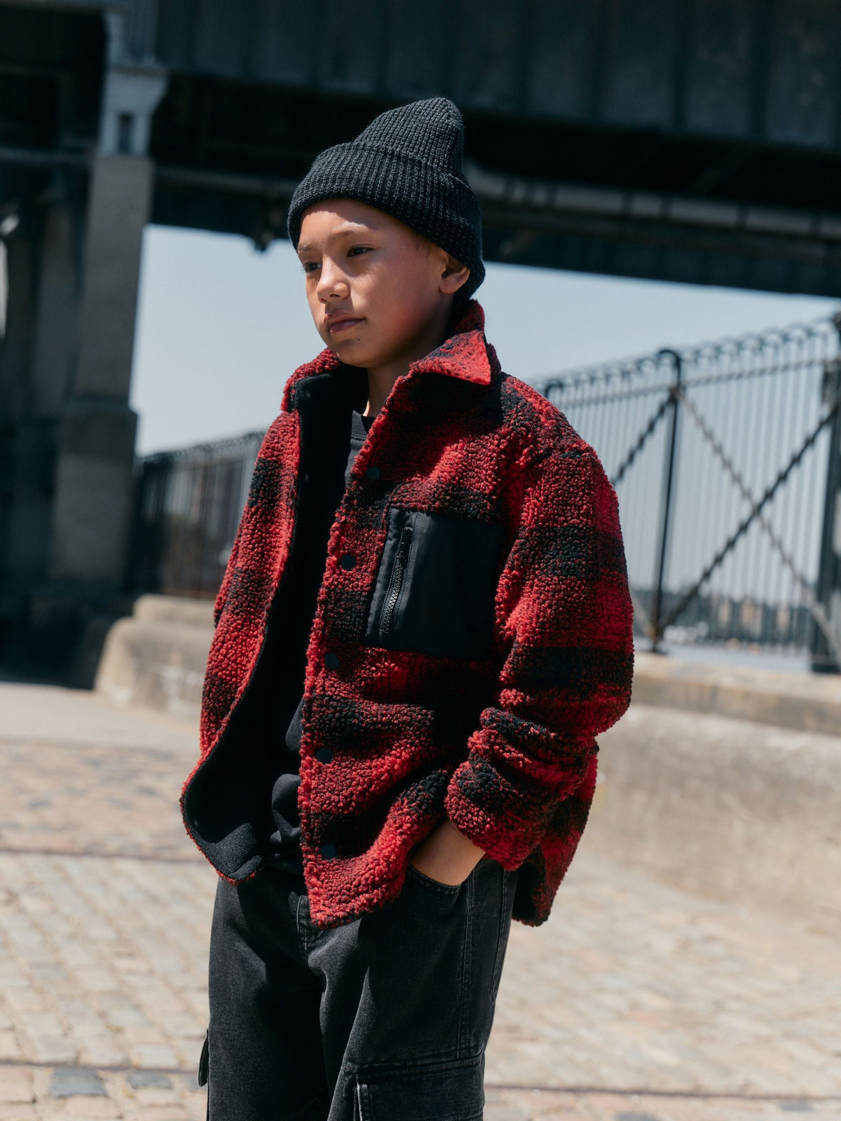 Red Check Borg Fleece Shacket (3-16yrs) - image 1
