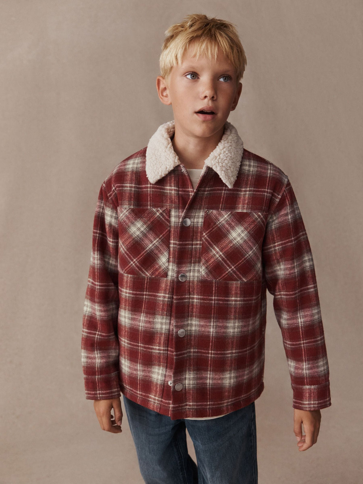 Rust Red Check Borg Lined Shacket (3-16yrs) - image 1