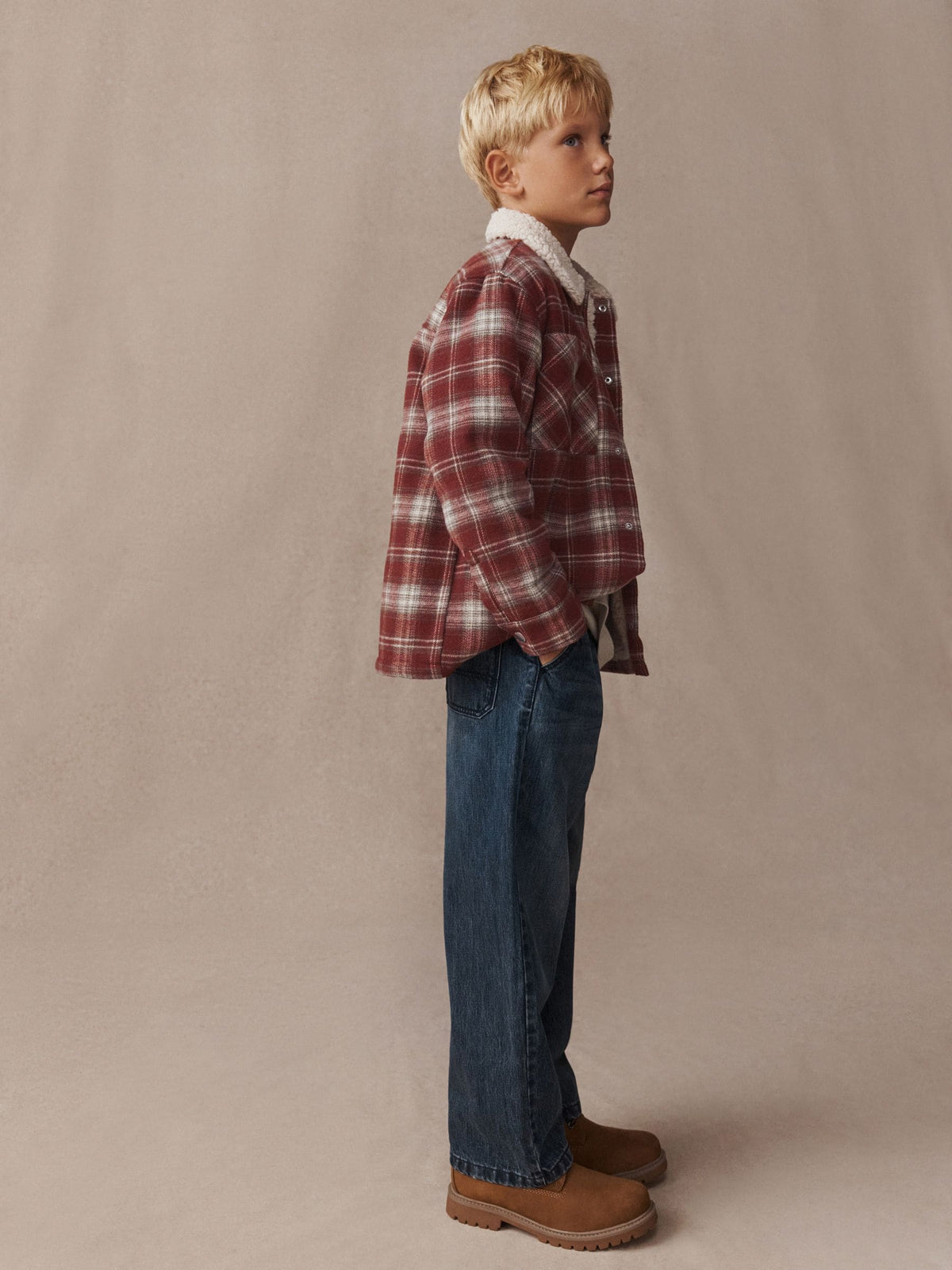 Rust Red Check Borg Lined Shacket (3-16yrs) - image 2
