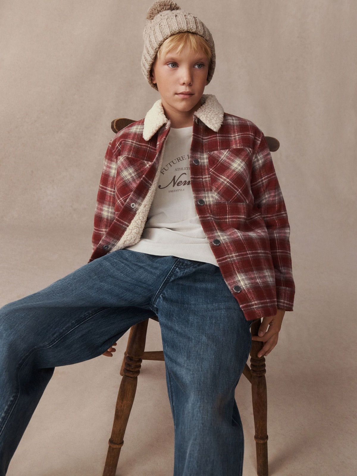 Rust Red Check Borg Lined Shacket (3-16yrs) - image 3