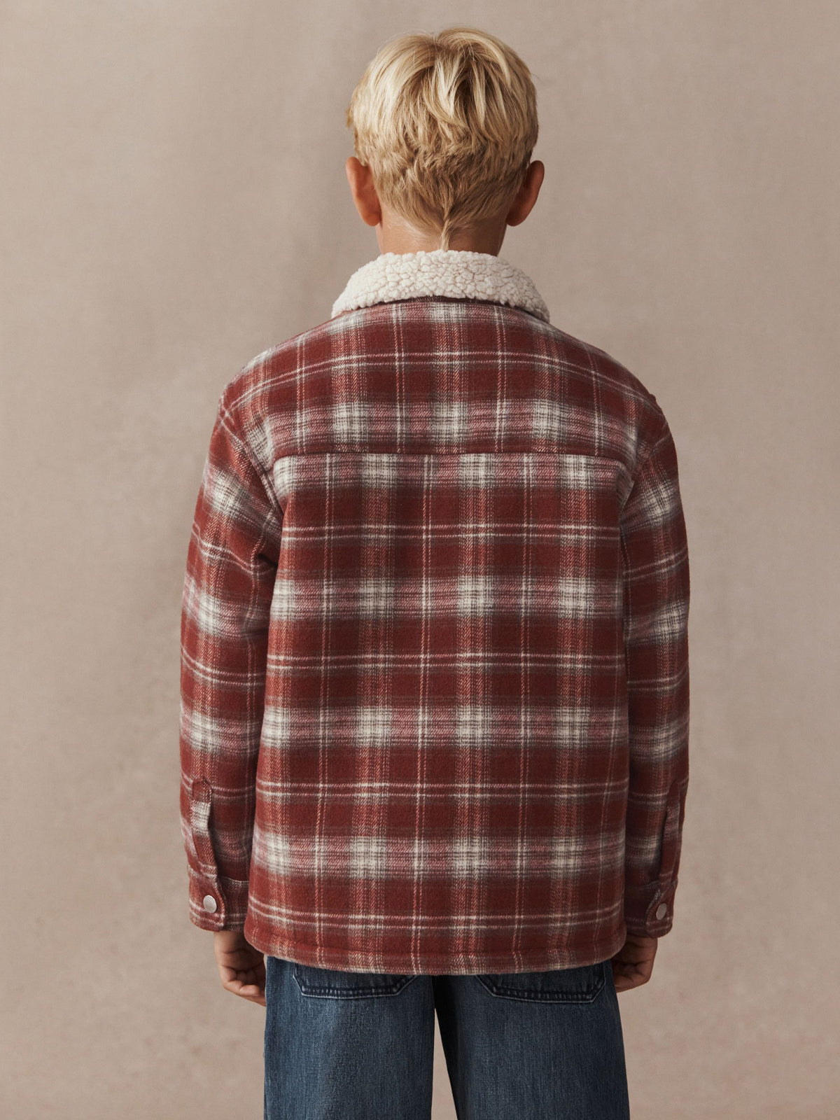 Rust Red Check Borg Lined Shacket (3-16yrs) - image 4
