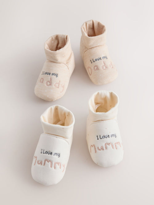 Neutral I Love my Mummy / Daddy Sock Top Bootie 2 Pack (0-18mths) image 1