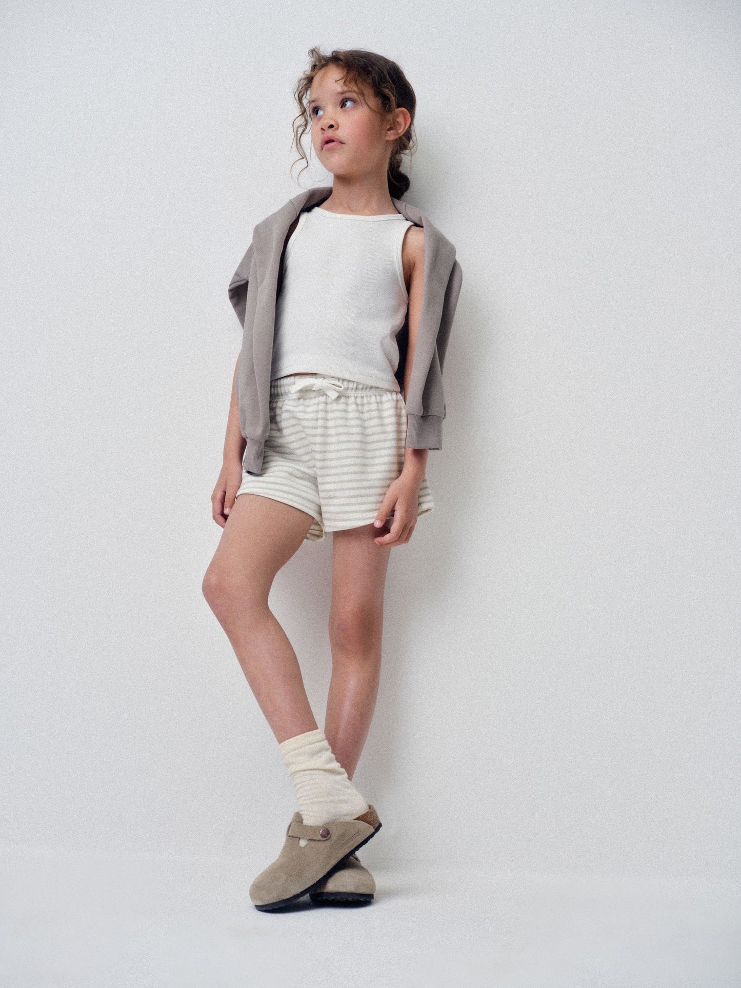 Dsiney Kidz - The Set 6 Piece Jersey Zip Through Hoodie Crew Oversized T-Shirt Short Rib Vest and Cycling Shorts Set Pink/Cream/Brown image 2