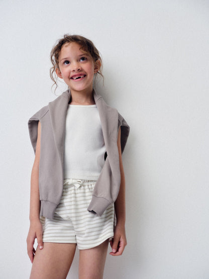 Dsiney Kidz - The Set 6 Piece Jersey Zip Through Hoodie Crew Oversized T-Shirt Short Rib Vest and Cycling Shorts Set Pink/Cream/Brown image 3