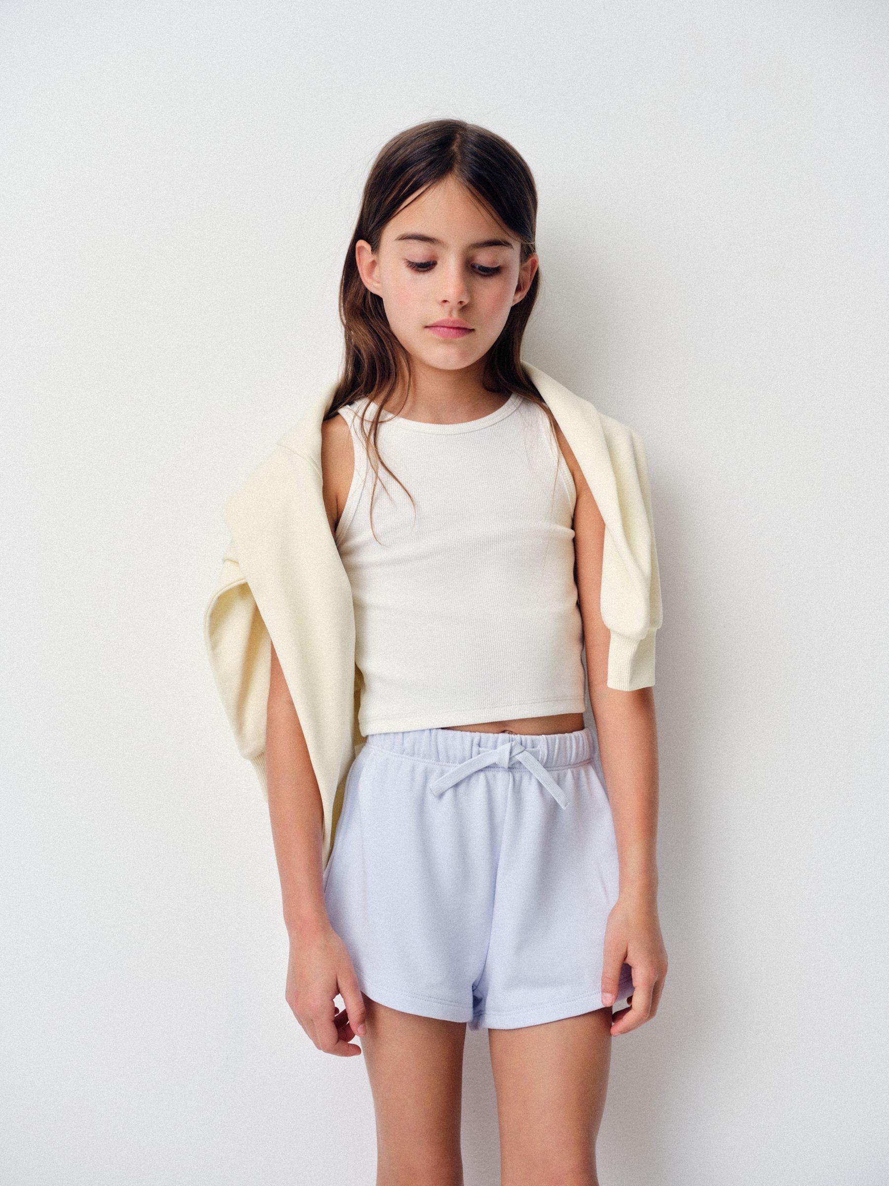 Dsiney Kidz - The Set 6 Piece Jersey Zip Through Bomber Crew Oversized T-Shirt Short Rib Vest and Cycling Shorts Set Blue/Yellow/White image 2