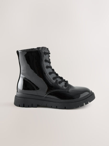 Black Patent Wide Fit (G) Warm Lined Lace-Up Boots image 2