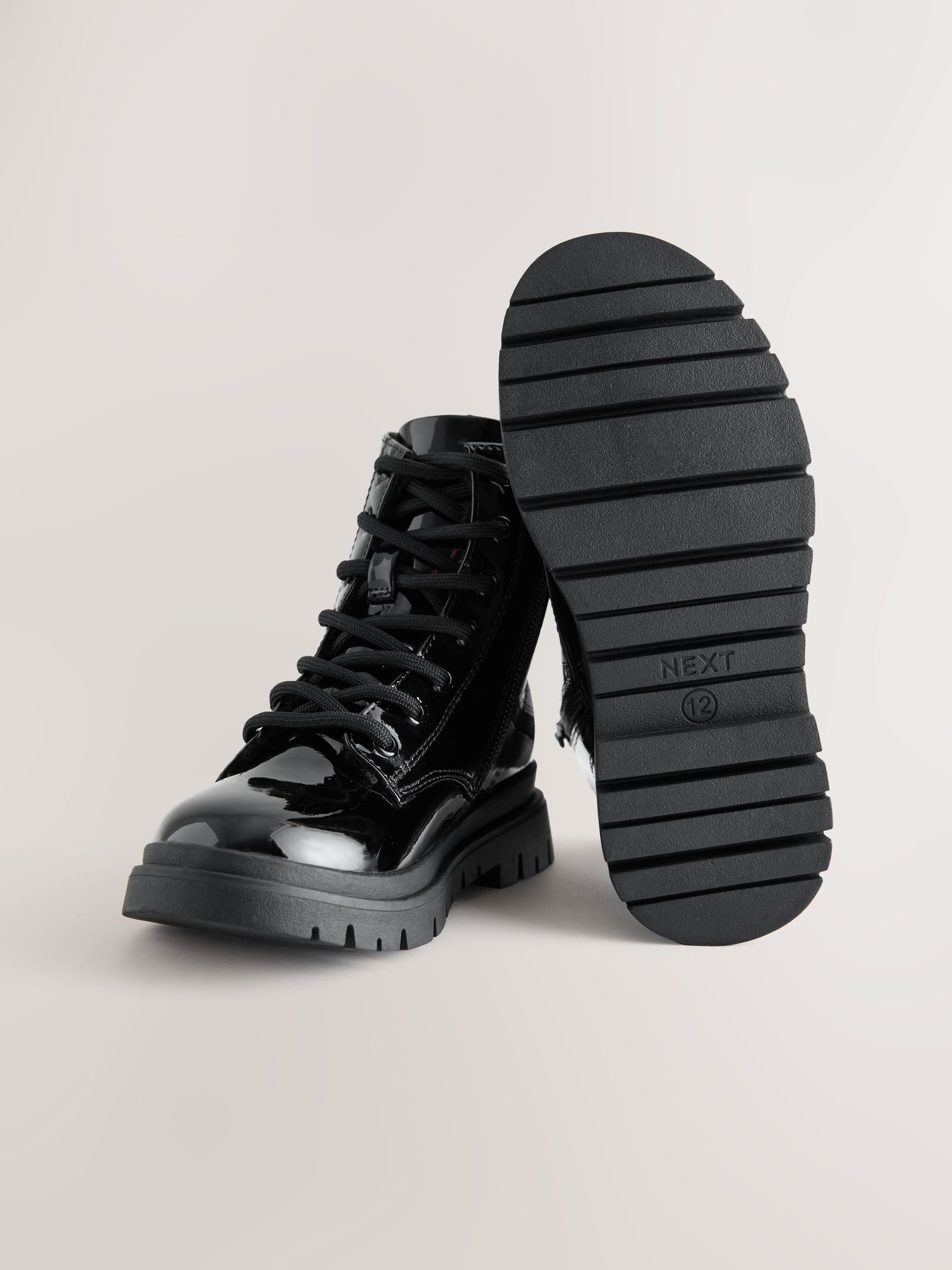 Black Patent Wide Fit (G) Warm Lined Lace-Up Boots image 5