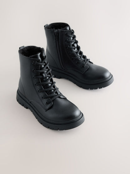 Black Matt Standard Fit (F) Warm Lined Lace-Up Boots image 1